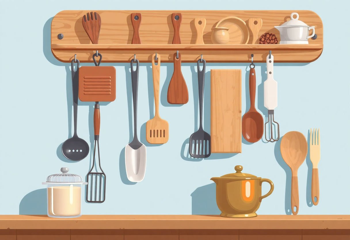 Collection d'ustensiles de cuisine sur un mur