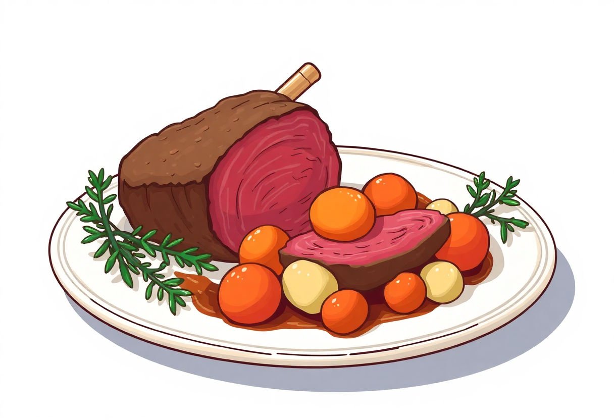 Rosbeef aux légumes racines soigneusement présenté