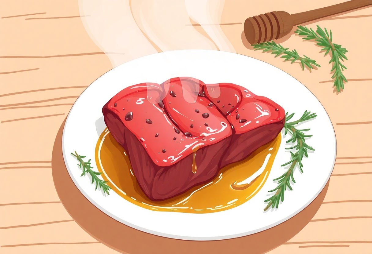 Rosbeef prêt à mariner avec du miel et du romarin.
