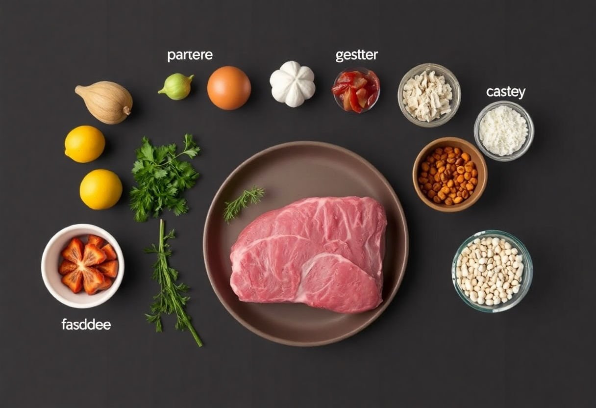 Ingrédients disposés pour préparer le rosbeef.