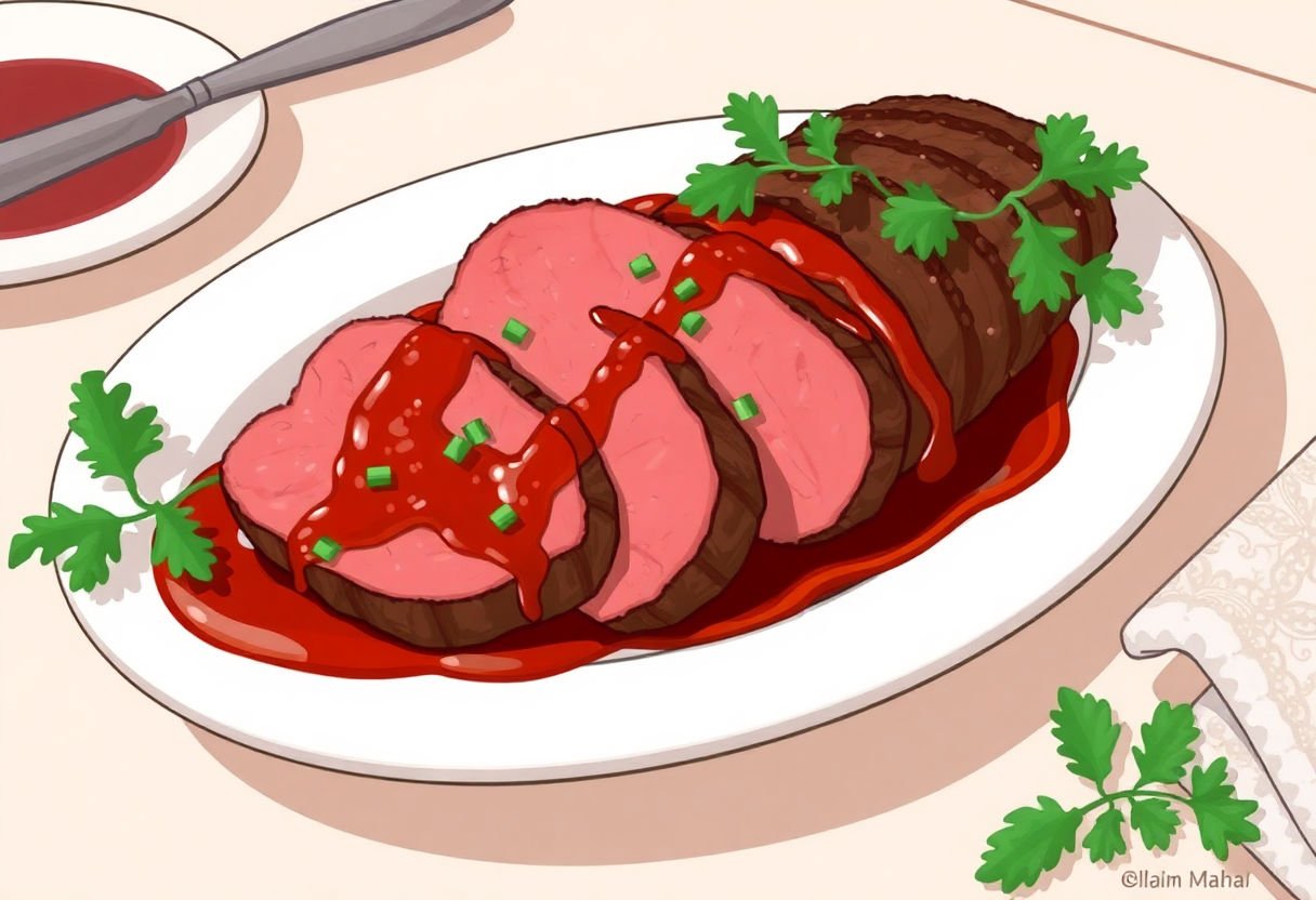 Rosbeef tranché avec sauce au poivre servie