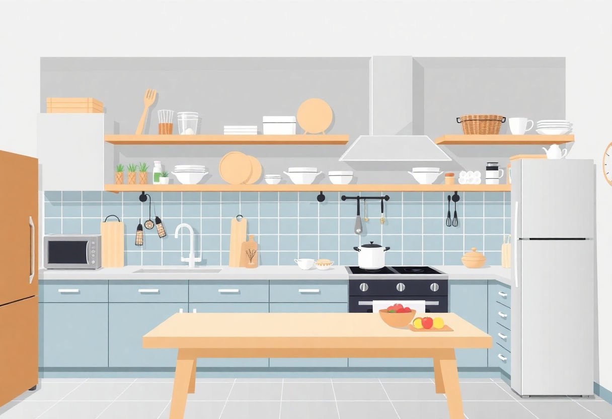 Plan de travail de cuisine bien organisé