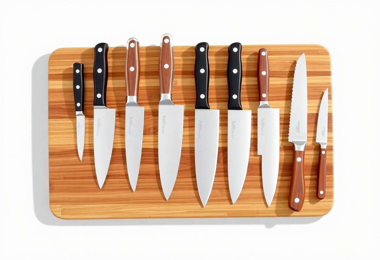 Divers couteaux de cuisine sur une planche