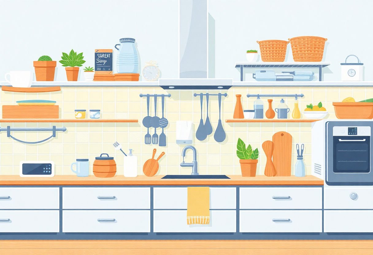 Cuisine bien rangée avec accessoires optimisés