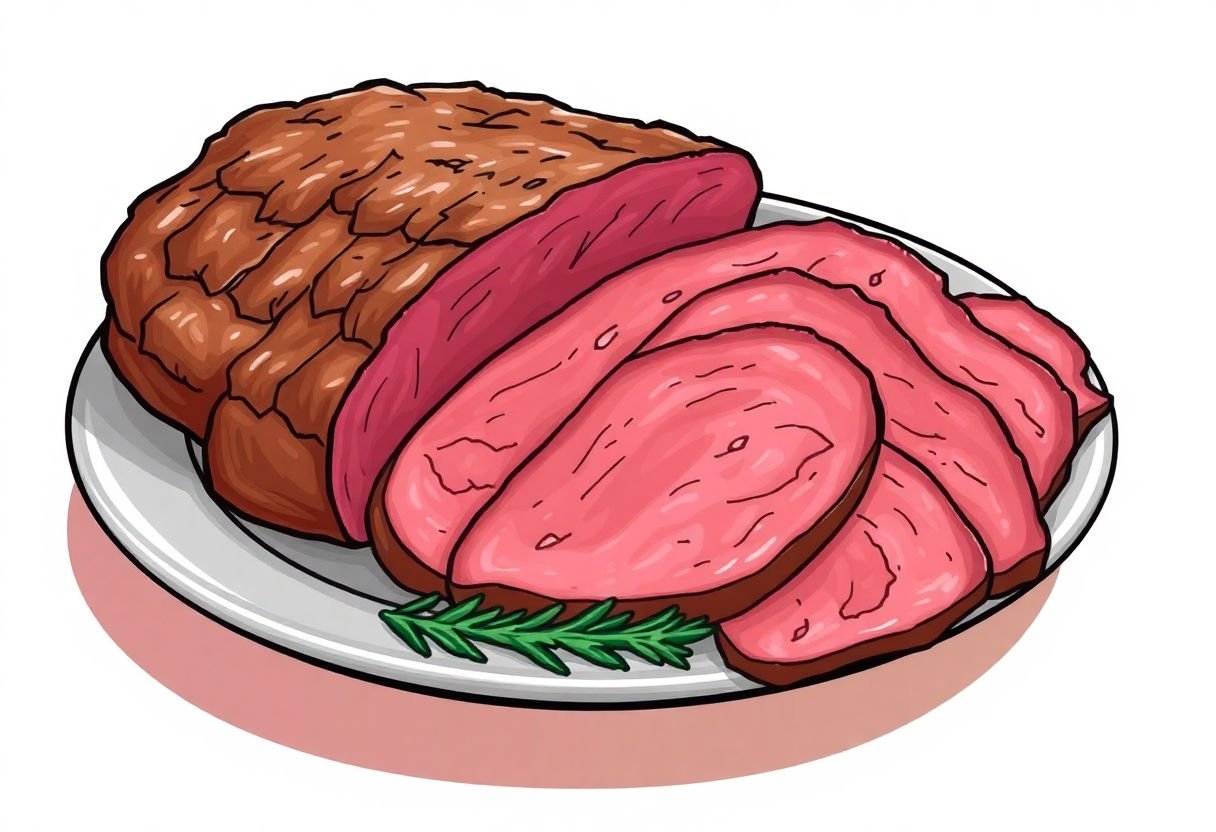 Rosbeef tranché finement dans une assiette.