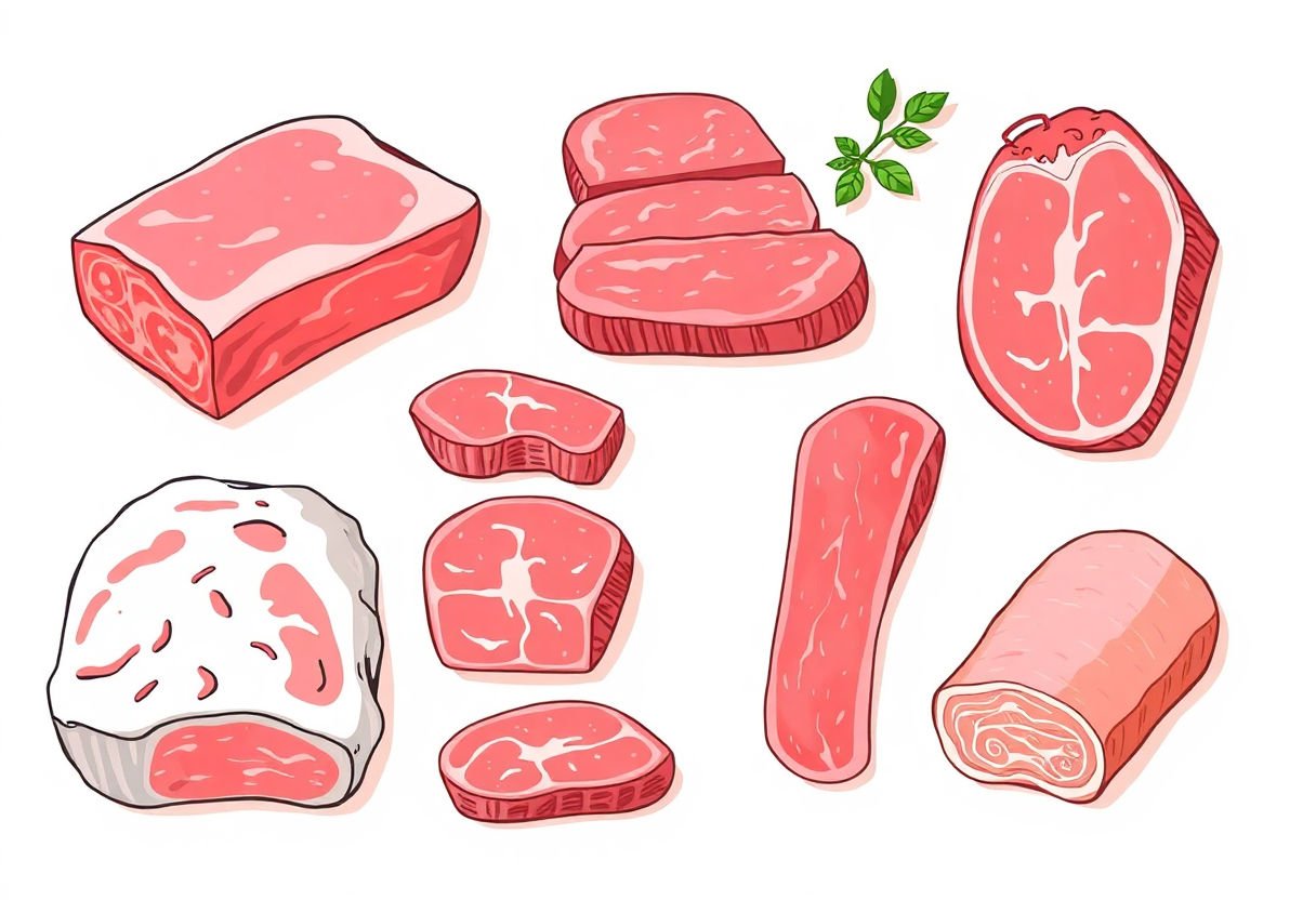 Différents morceaux de bœuf