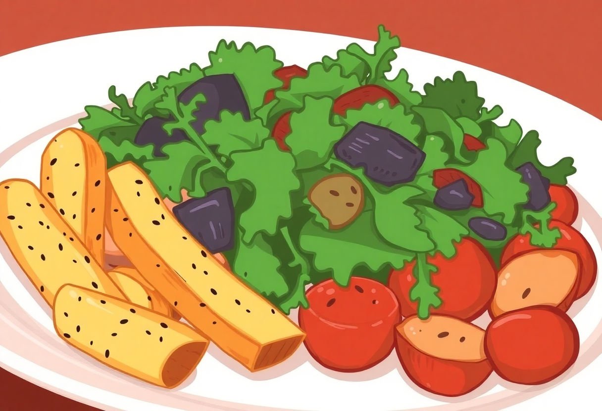 Légumes rôtis et salade verte