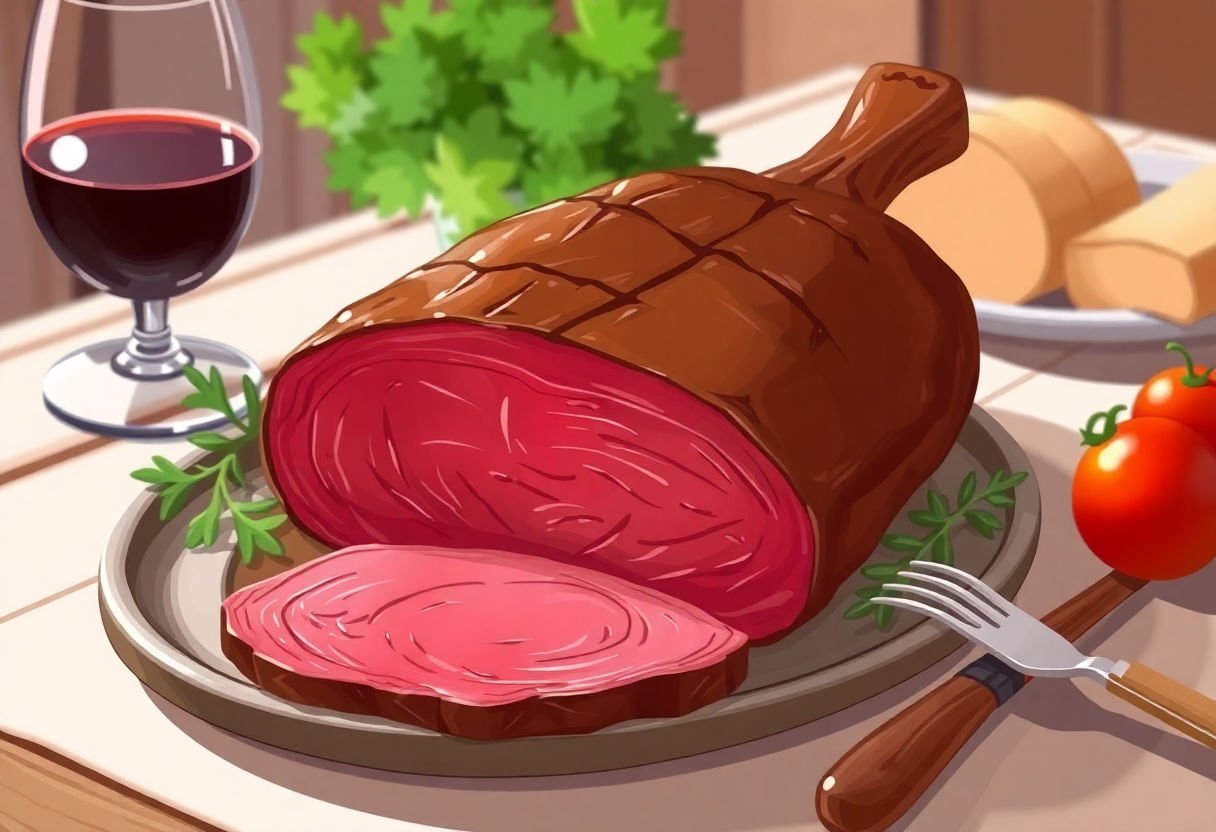 Rosbeef présenté sur une table