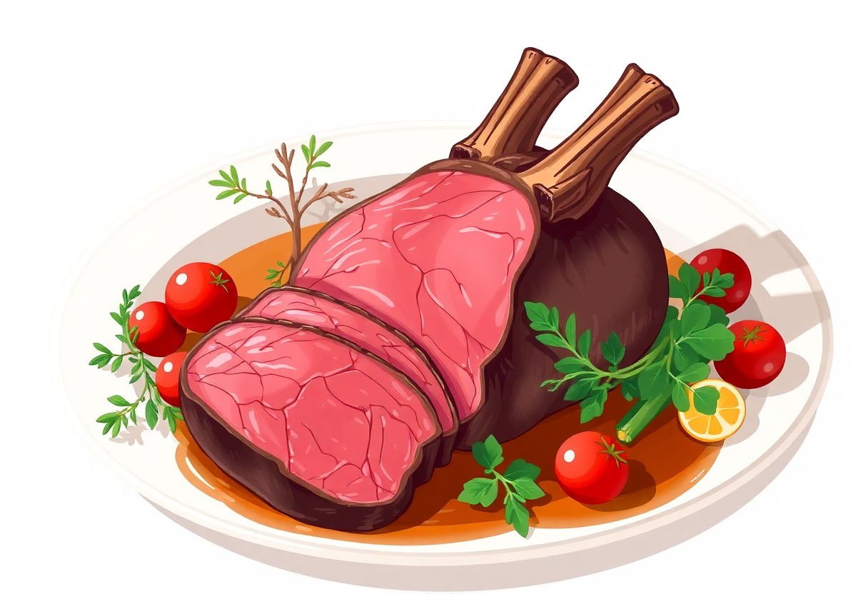 Assiette avec garnitures autour d'un rosbeef