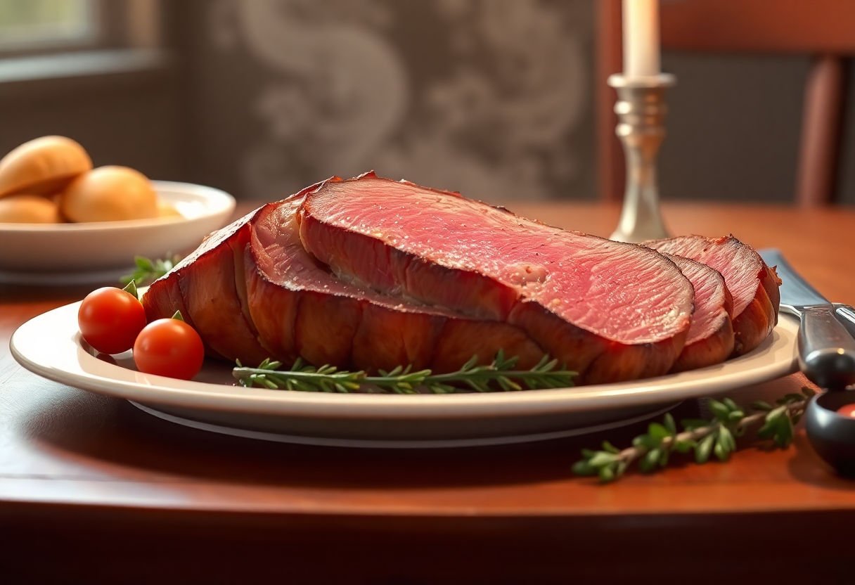 Rosbeef bien présenté sur une table