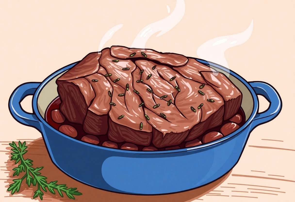 Un rôti de bœuf cuit dans une cocotte